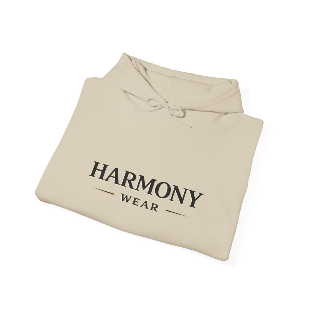 Harmony Script Hoodie — Minimalist White Pullover with Green 'Harmony' Script