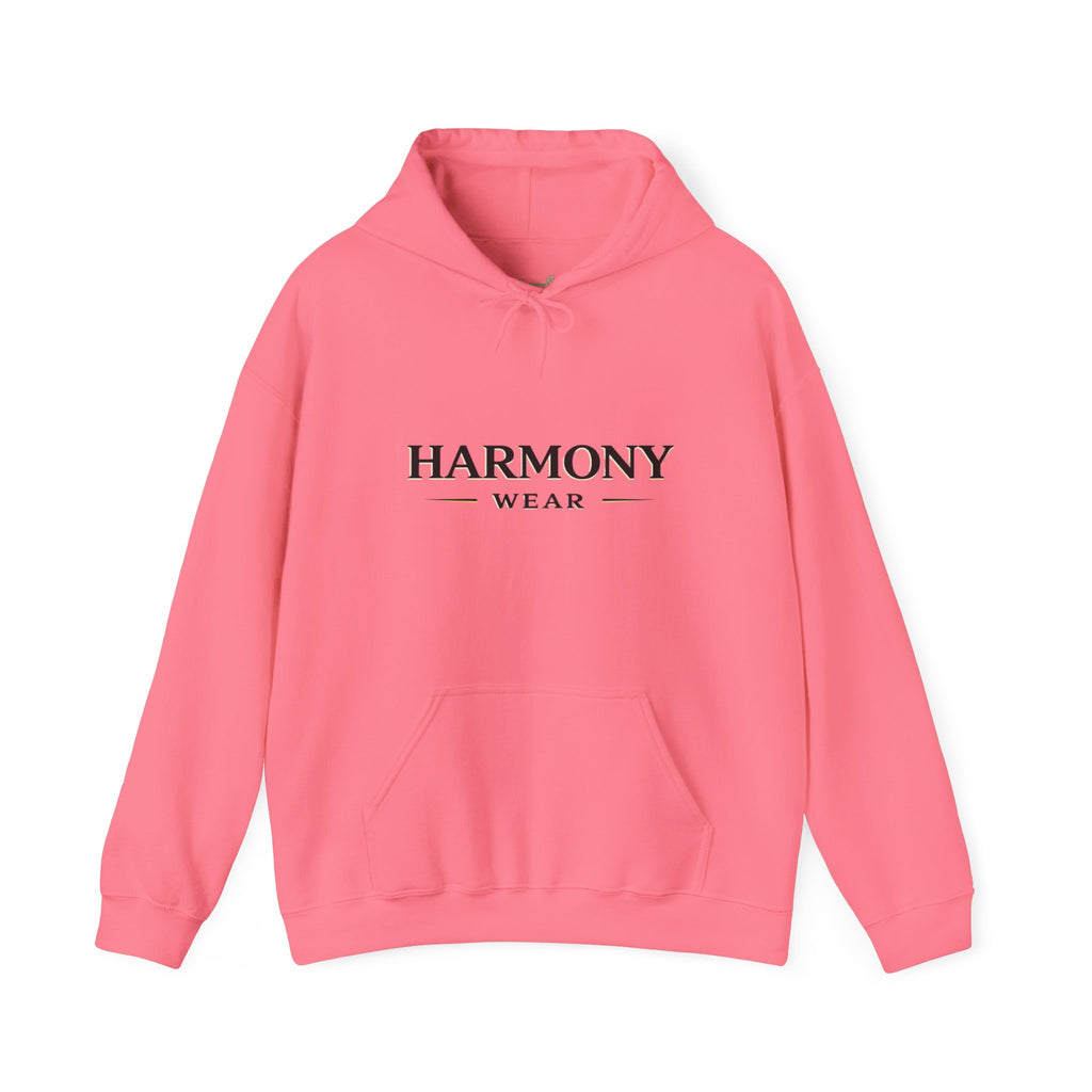 Harmony Script Hoodie — Minimalist White Pullover with Green 'Harmony' Script
