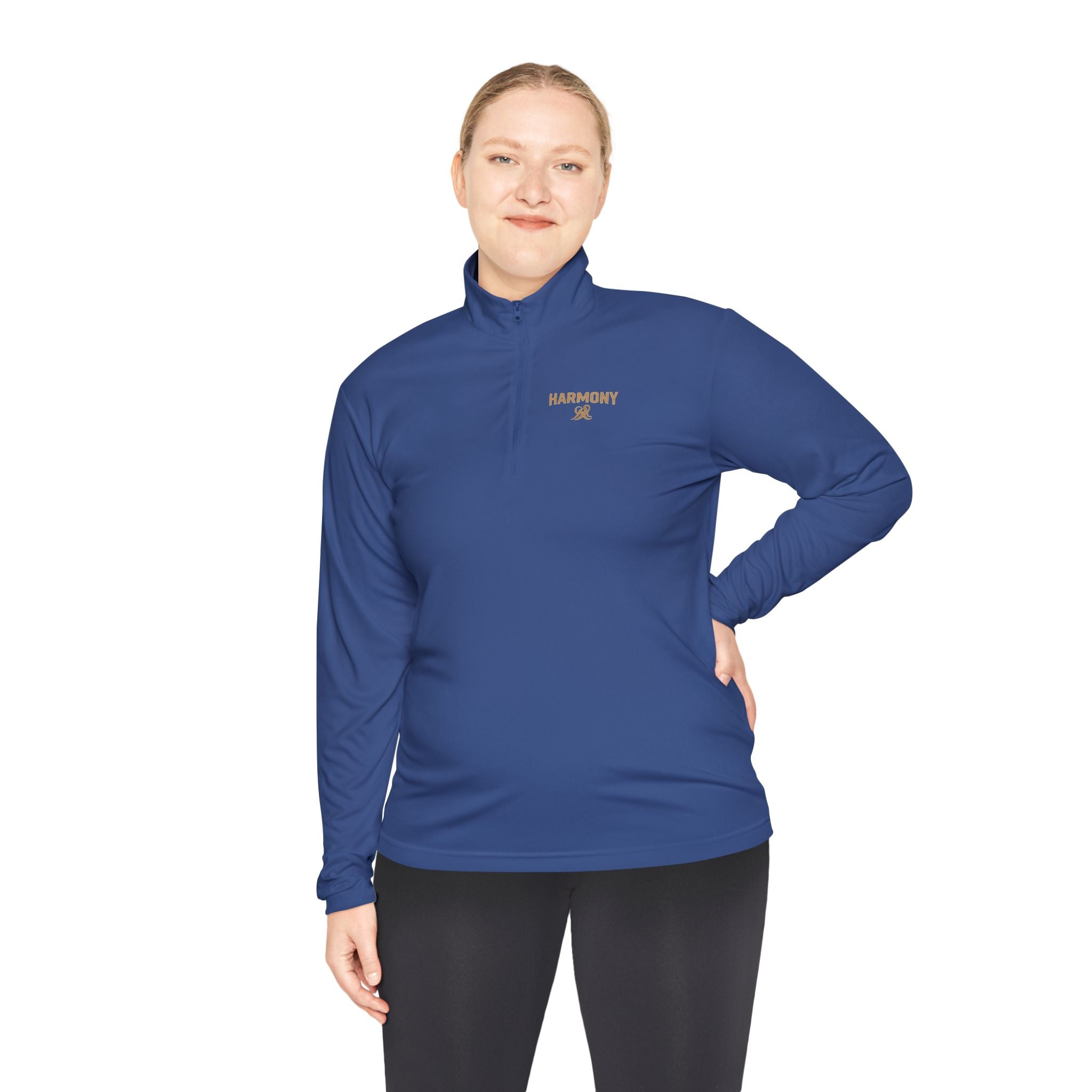 Harmony Quarter-Zip Pullover — "Harmony" Script Pullover with "Stronger Together" Back