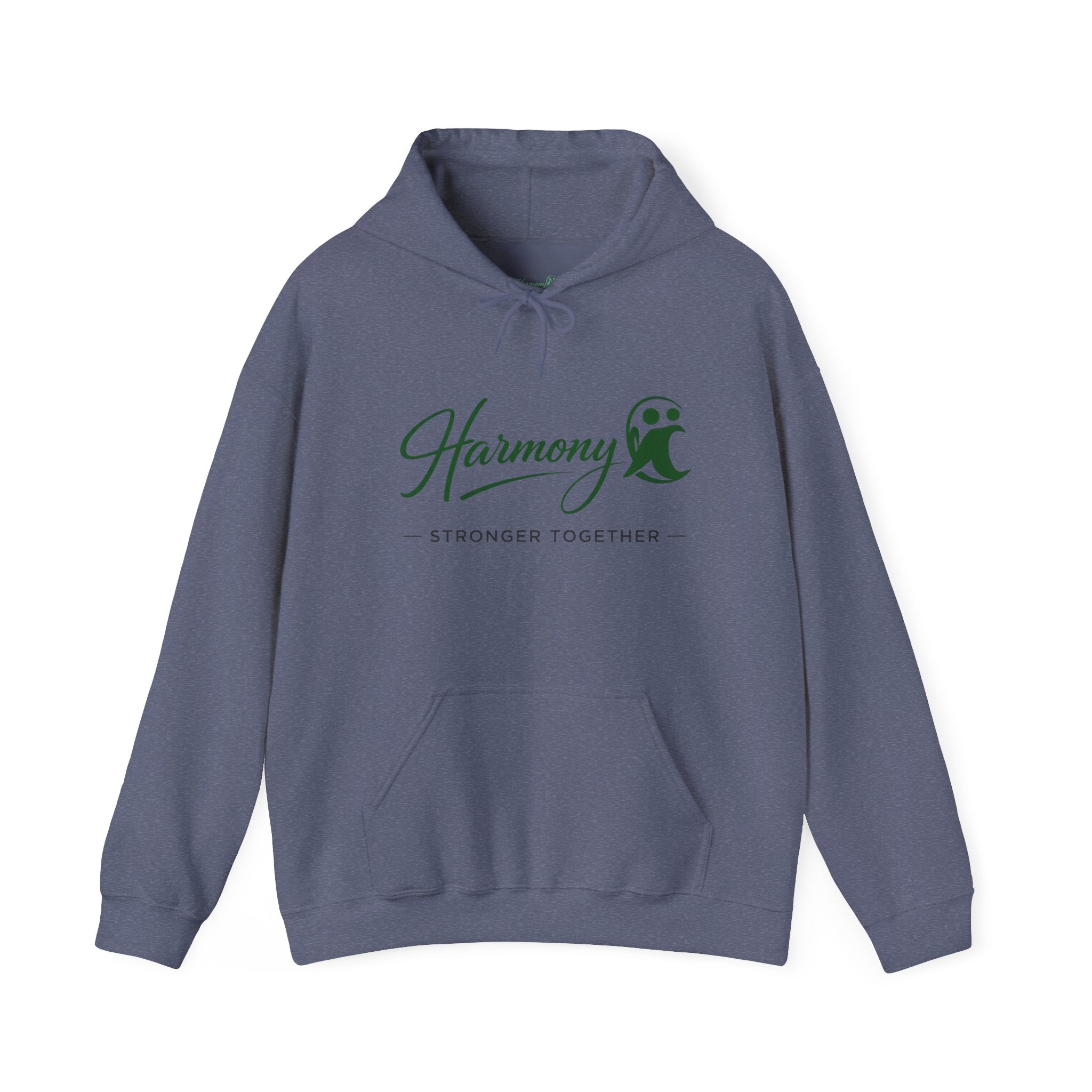 Harmony Script Hoodie — Minimalist White Pullover with Green 'Harmony' Script