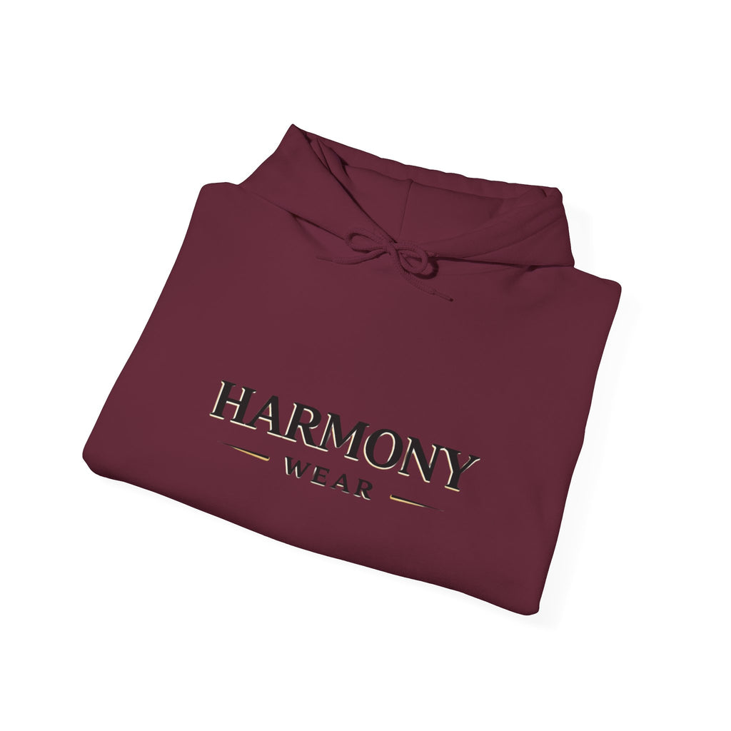 Harmony Script Hoodie — Minimalist White Pullover with Green 'Harmony' Script