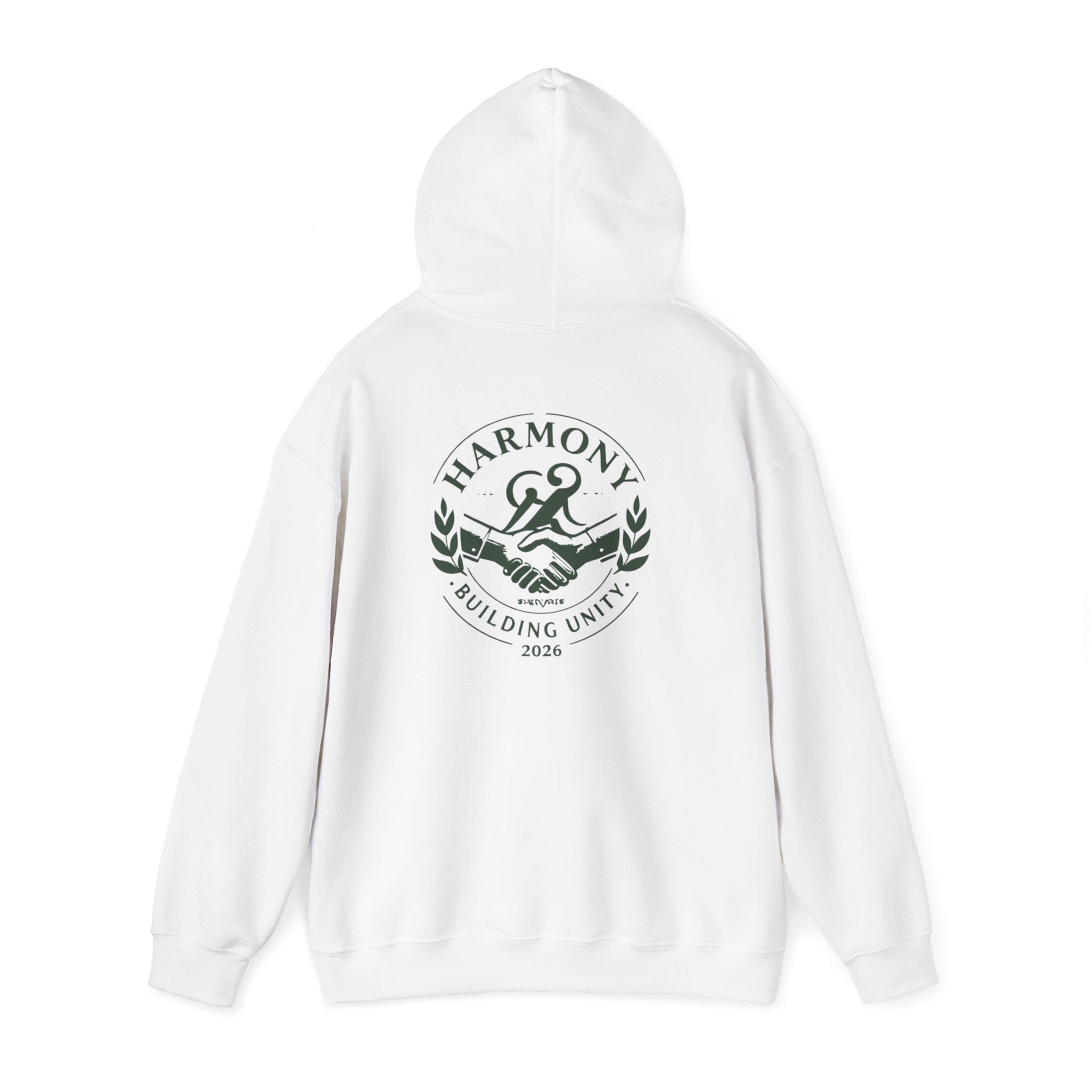 Copy of Harmony Script Hoodie — Minimalist White Pullover with Green 'Harmony' Script
