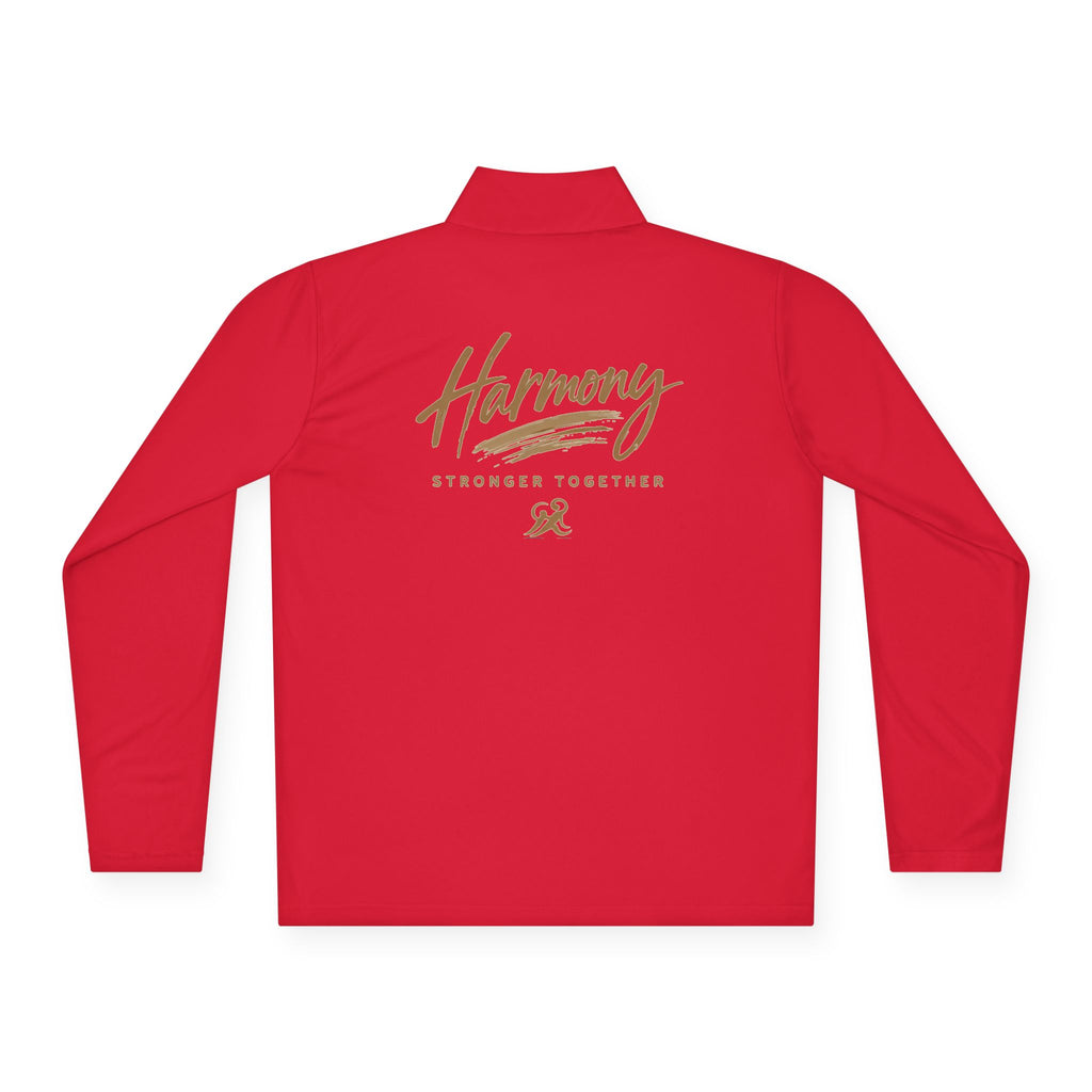 Harmony Quarter-Zip Pullover — "Harmony" Script Pullover with "Stronger Together" Back