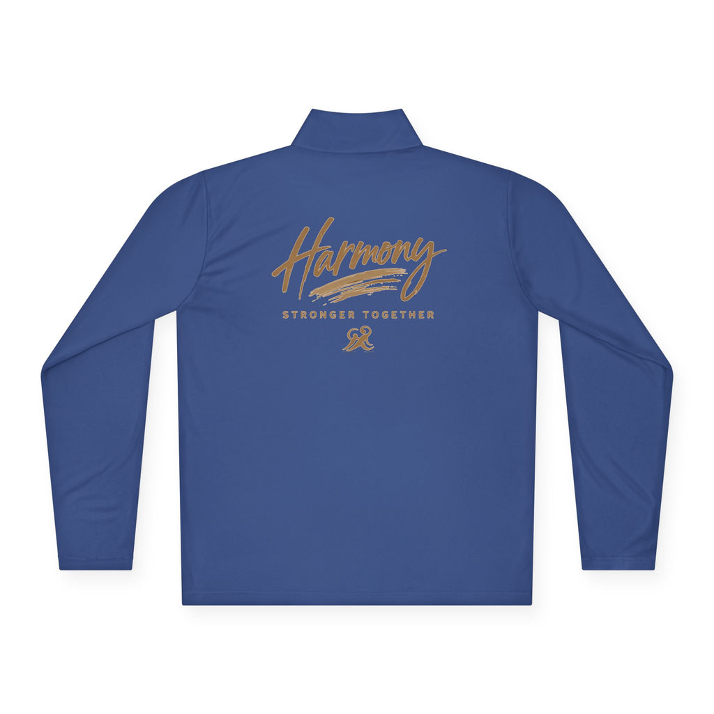 Harmony Quarter-Zip Pullover — "Harmony" Script Pullover with "Stronger Together" Back