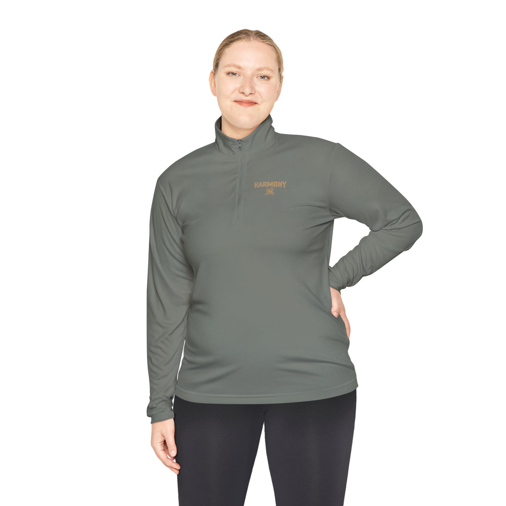 Harmony Quarter-Zip Pullover — "Harmony" Script Pullover with "Stronger Together" Back