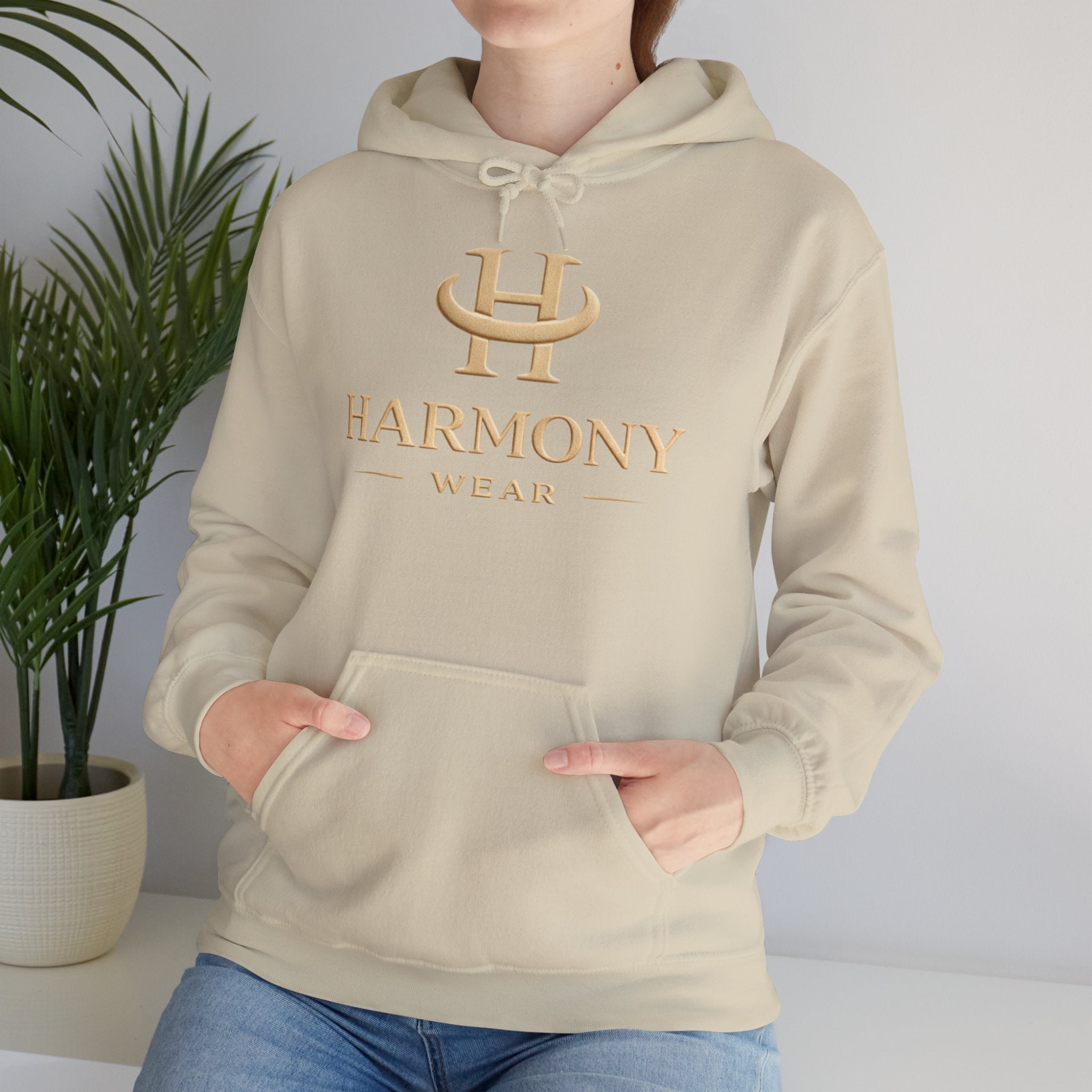 Copy of Harmony Script Hoodie — Minimalist White Pullover with Green 'Harmony' Script