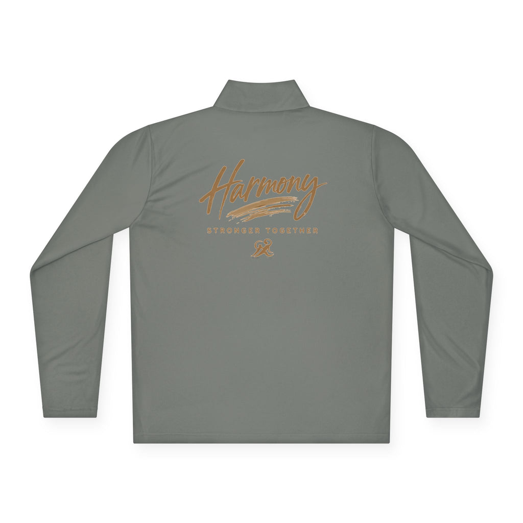 Harmony Quarter-Zip Pullover — "Harmony" Script Pullover with "Stronger Together" Back