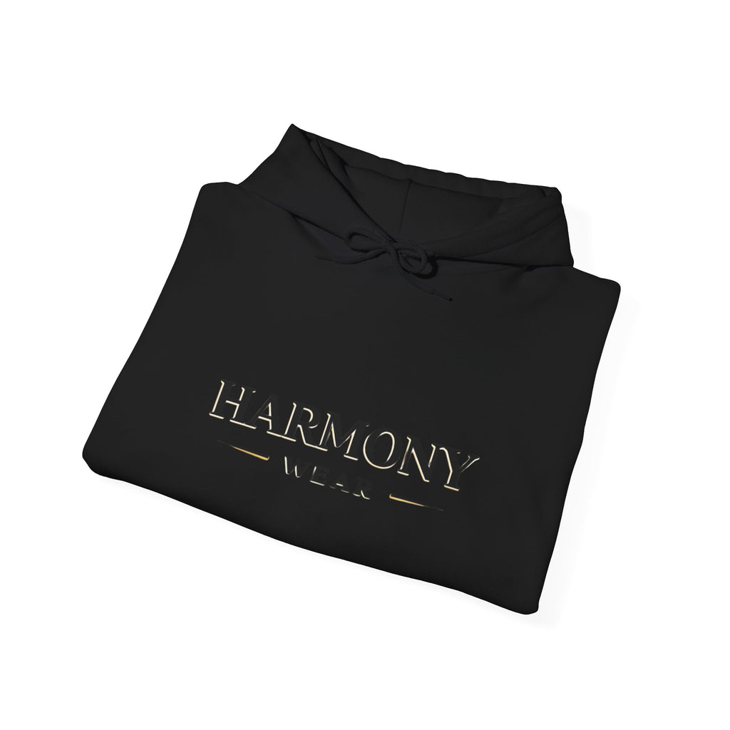 Harmony Script Hoodie — Minimalist White Pullover with Green 'Harmony' Script