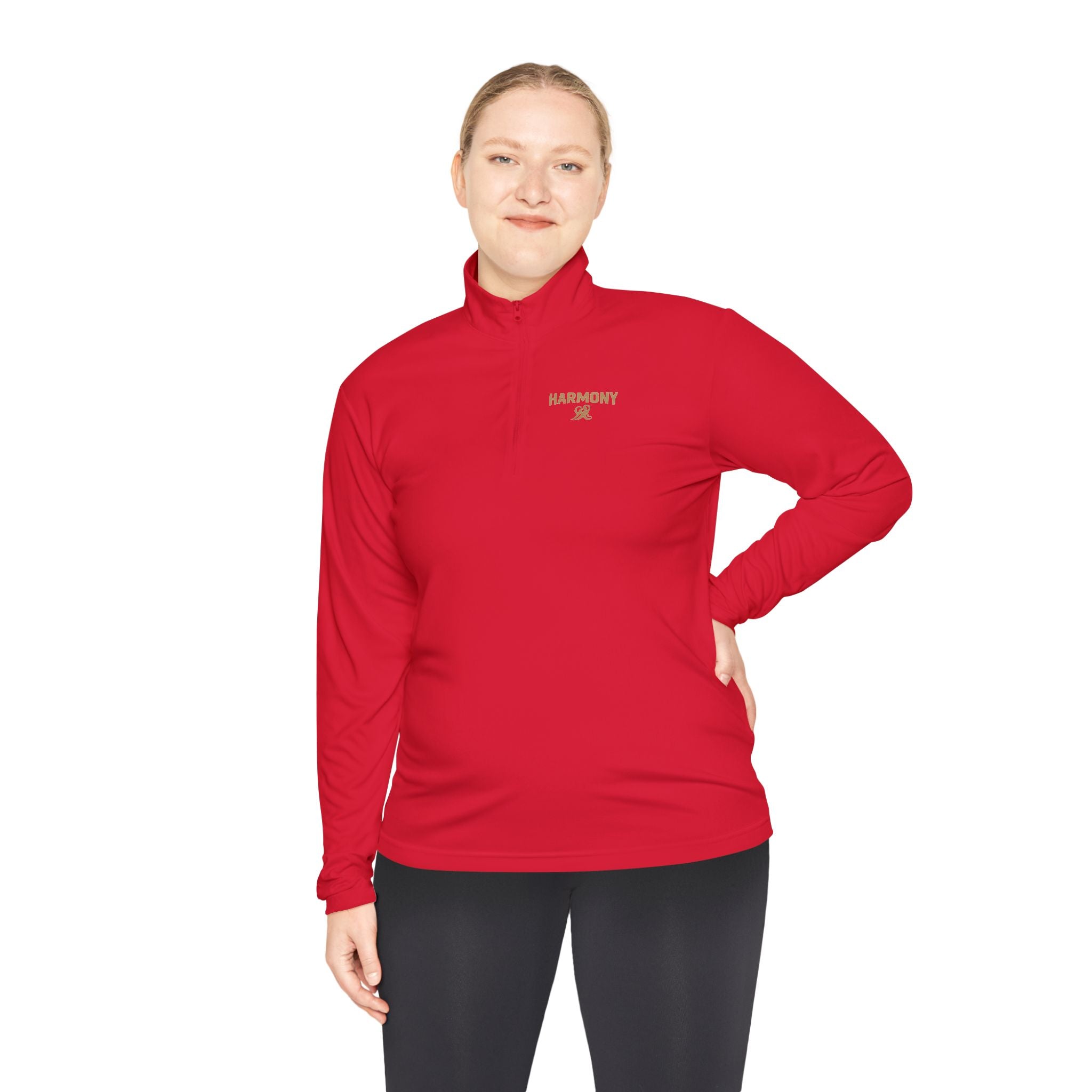 Harmony Quarter-Zip Pullover — "Harmony" Script Pullover with "Stronger Together" Back