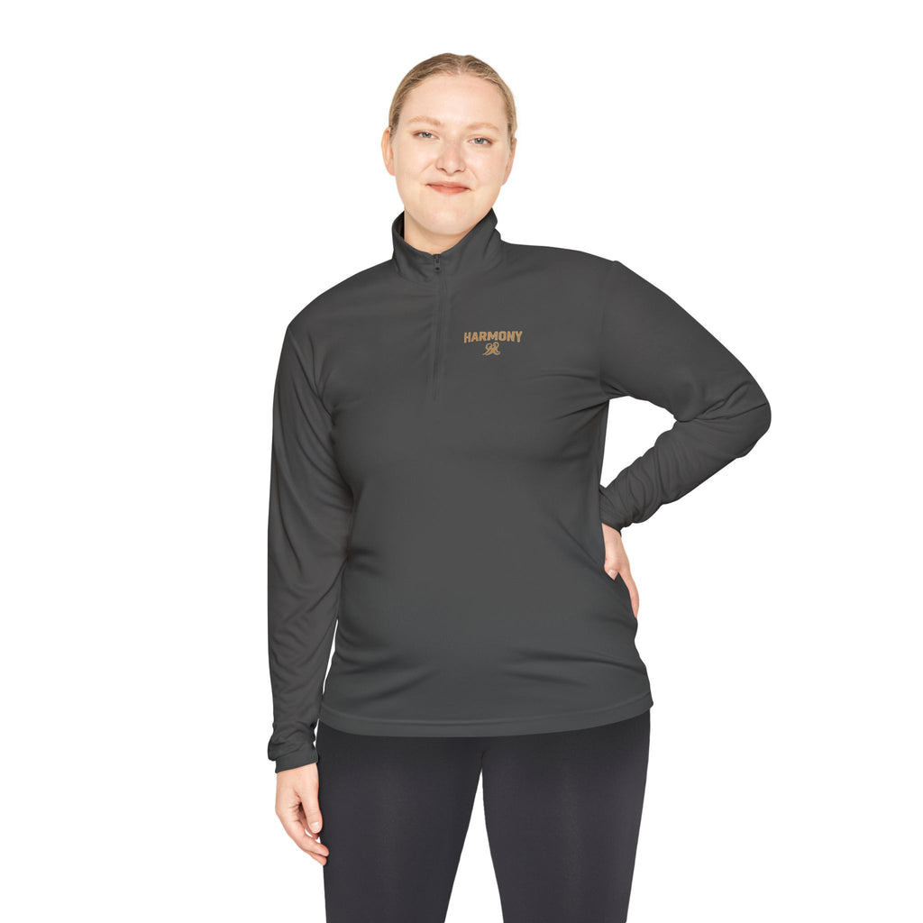 Harmony Quarter-Zip Pullover — "Harmony" Script Pullover with "Stronger Together" Back