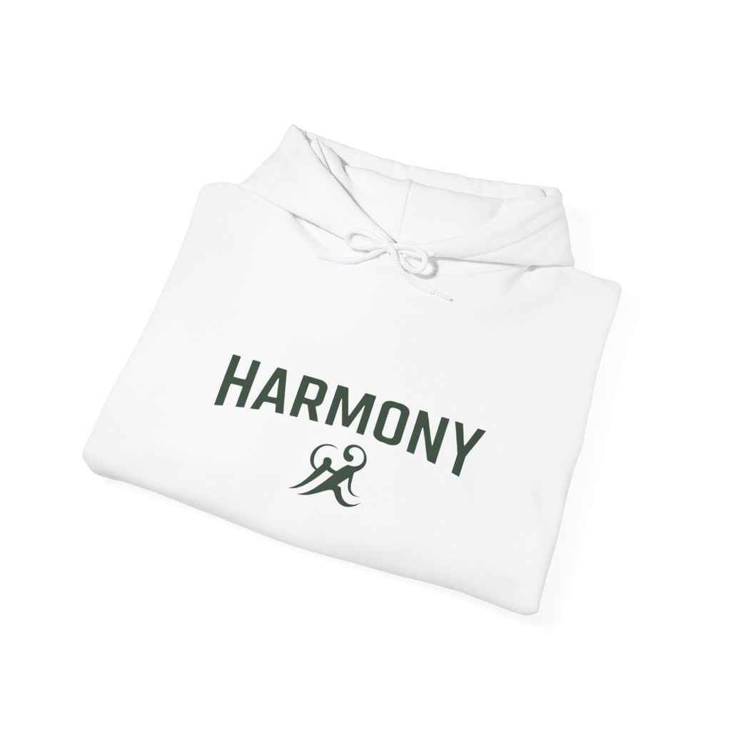 Copy of Harmony Script Hoodie — Minimalist White Pullover with Green 'Harmony' Script