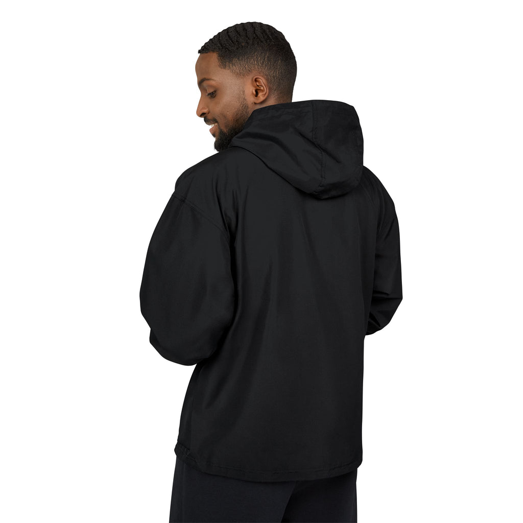 Packable Anorak Jacket — Black Windbreaker with Green Floral "Aqua" Logo