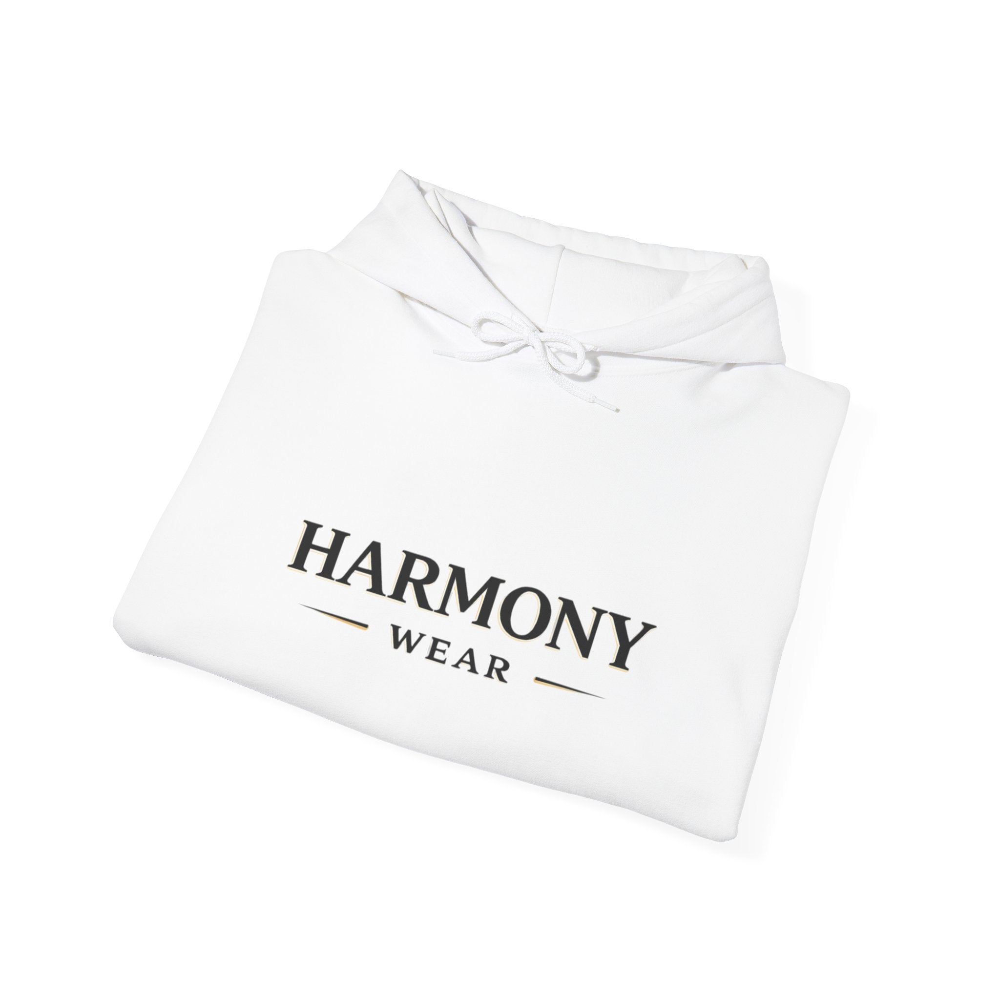 Harmony Script Hoodie — Minimalist White Pullover with Green 'Harmony' Script