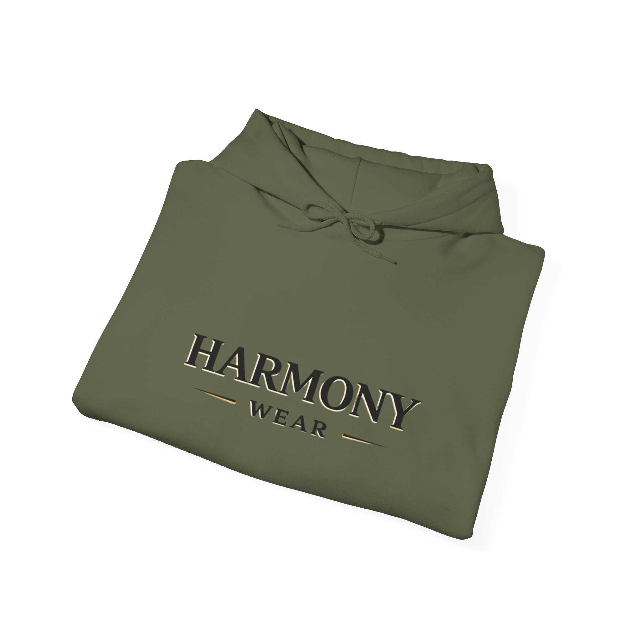 Harmony Script Hoodie — Minimalist White Pullover with Green 'Harmony' Script