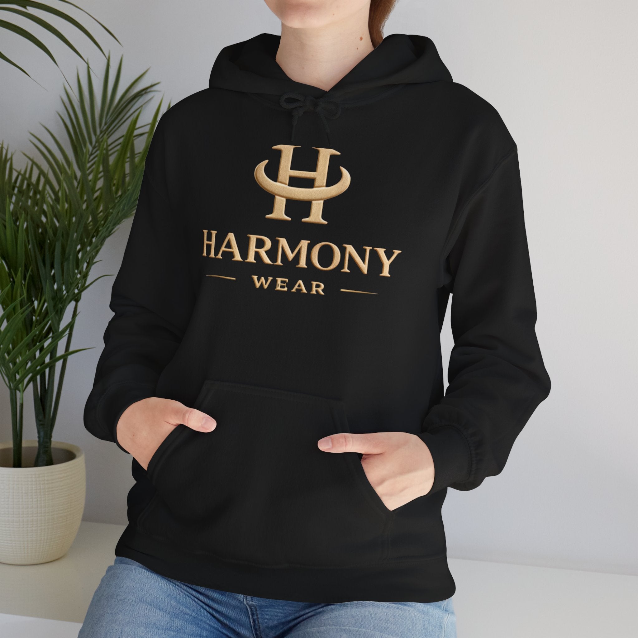 Copy of Harmony Script Hoodie — Minimalist White Pullover with Green 'Harmony' Script