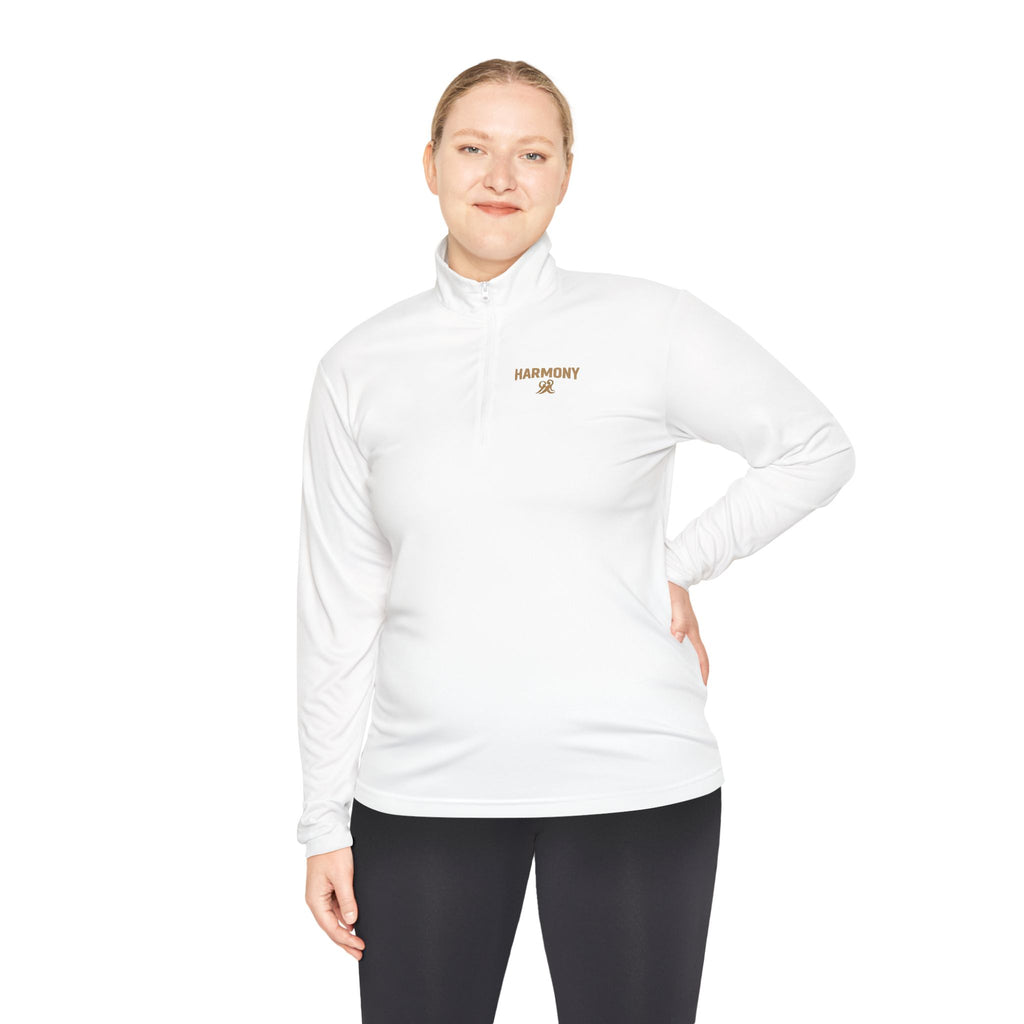 Harmony Quarter-Zip Pullover — "Harmony" Script Pullover with "Stronger Together" Back