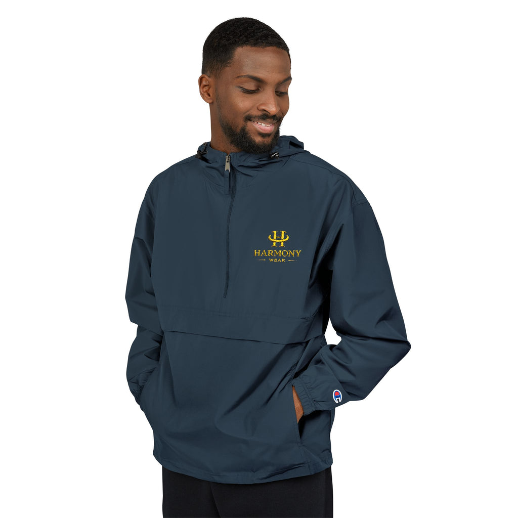 Copy of Packable Anorak Jacket — Black Windbreaker with Green Floral "Aqua" Logo