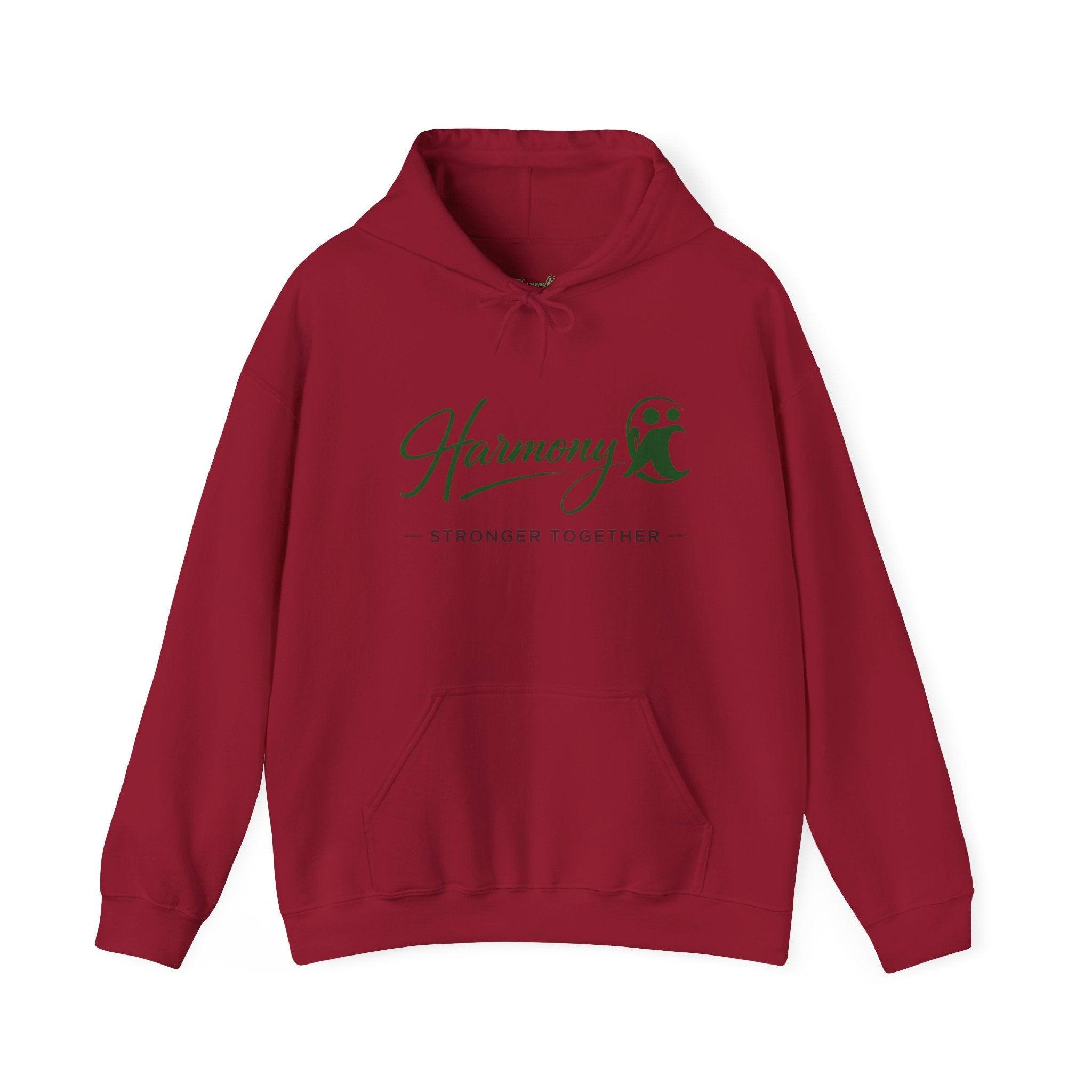 Harmony Script Hoodie — Minimalist White Pullover with Green 'Harmony' Script