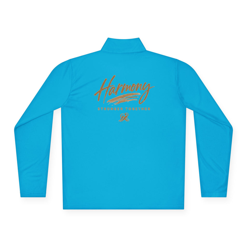Harmony Quarter-Zip Pullover — "Harmony" Script Pullover with "Stronger Together" Back