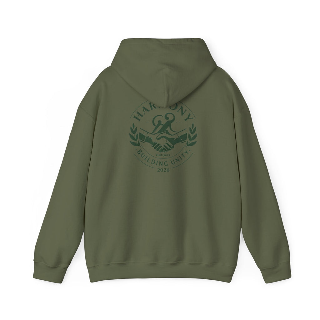 Copy of Harmony Script Hoodie — Minimalist White Pullover with Green 'Harmony' Script