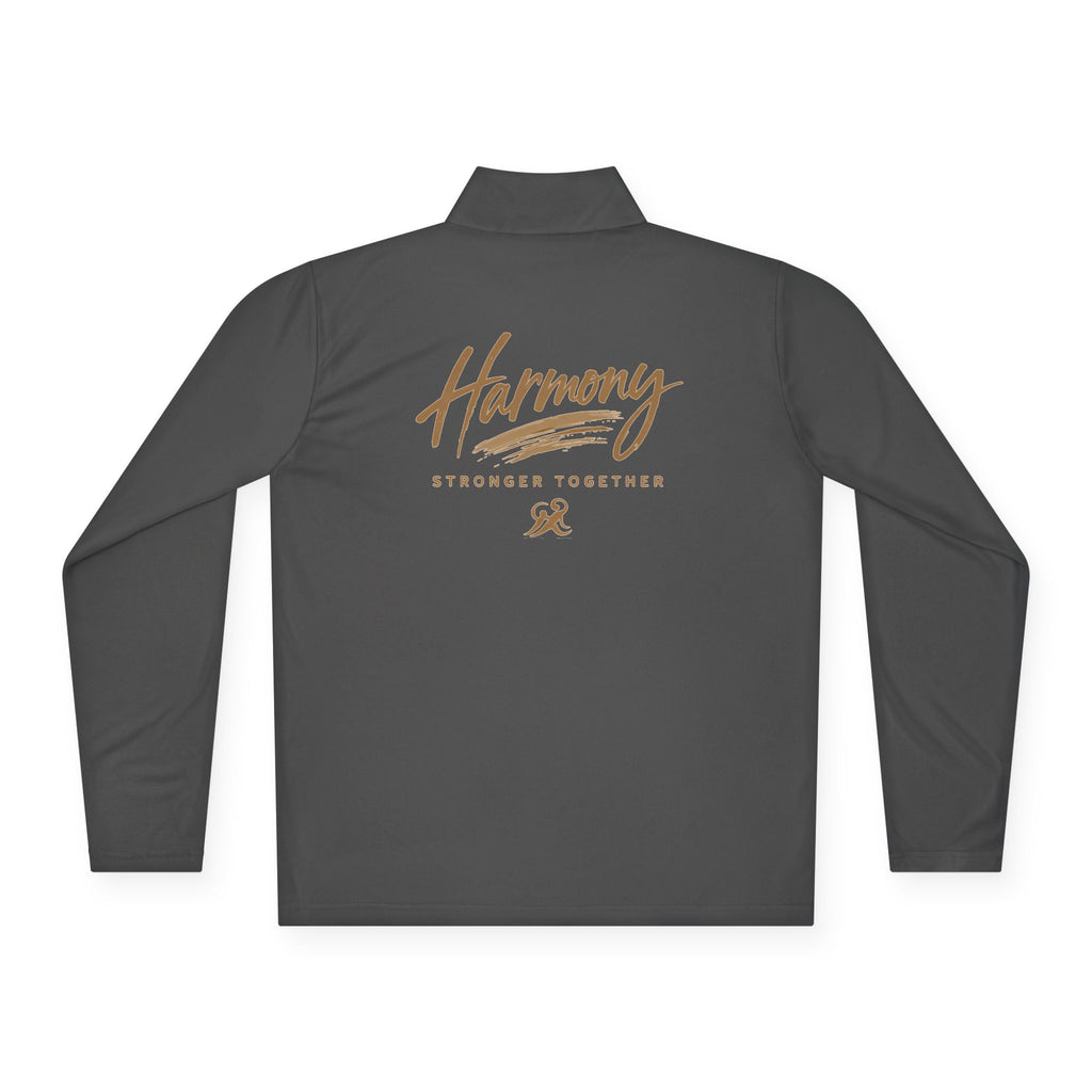 Harmony Quarter-Zip Pullover — "Harmony" Script Pullover with "Stronger Together" Back