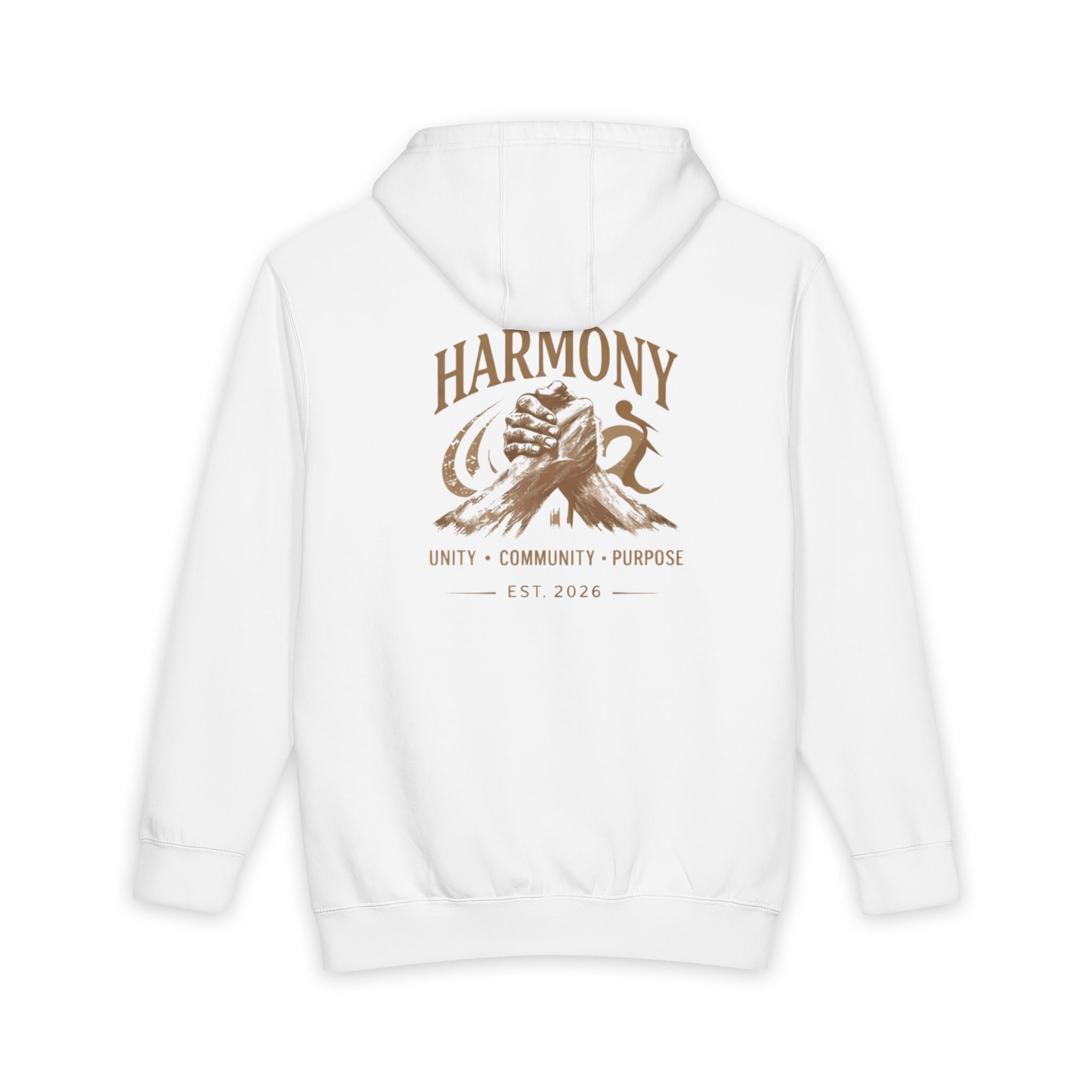 Harmony Pullover Hoodie — "Harmony: Stronger Together" Script Graphic