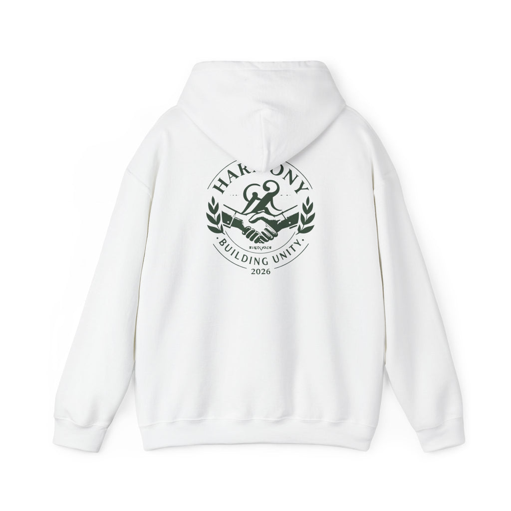 Copy of Harmony Script Hoodie — Minimalist White Pullover with Green 'Harmony' Script