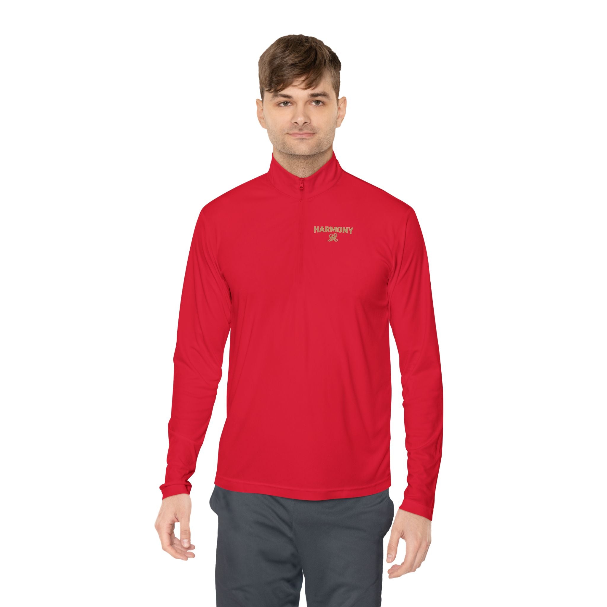 Harmony Quarter-Zip Pullover — "Harmony" Script Pullover with "Stronger Together" Back